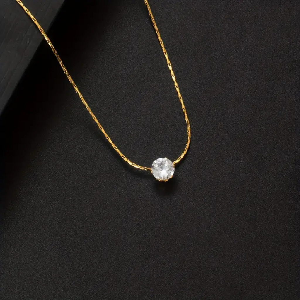 Elegant Solitaire Pendant Necklace – Gold-Tone Chain OSL22