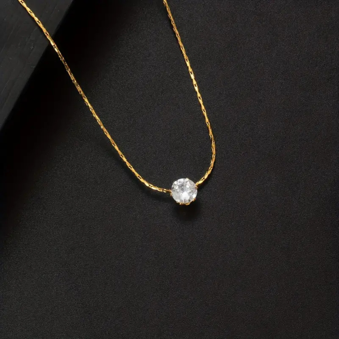 Elegant Solitaire Pendant Necklace – Gold-Tone Chain OSL22