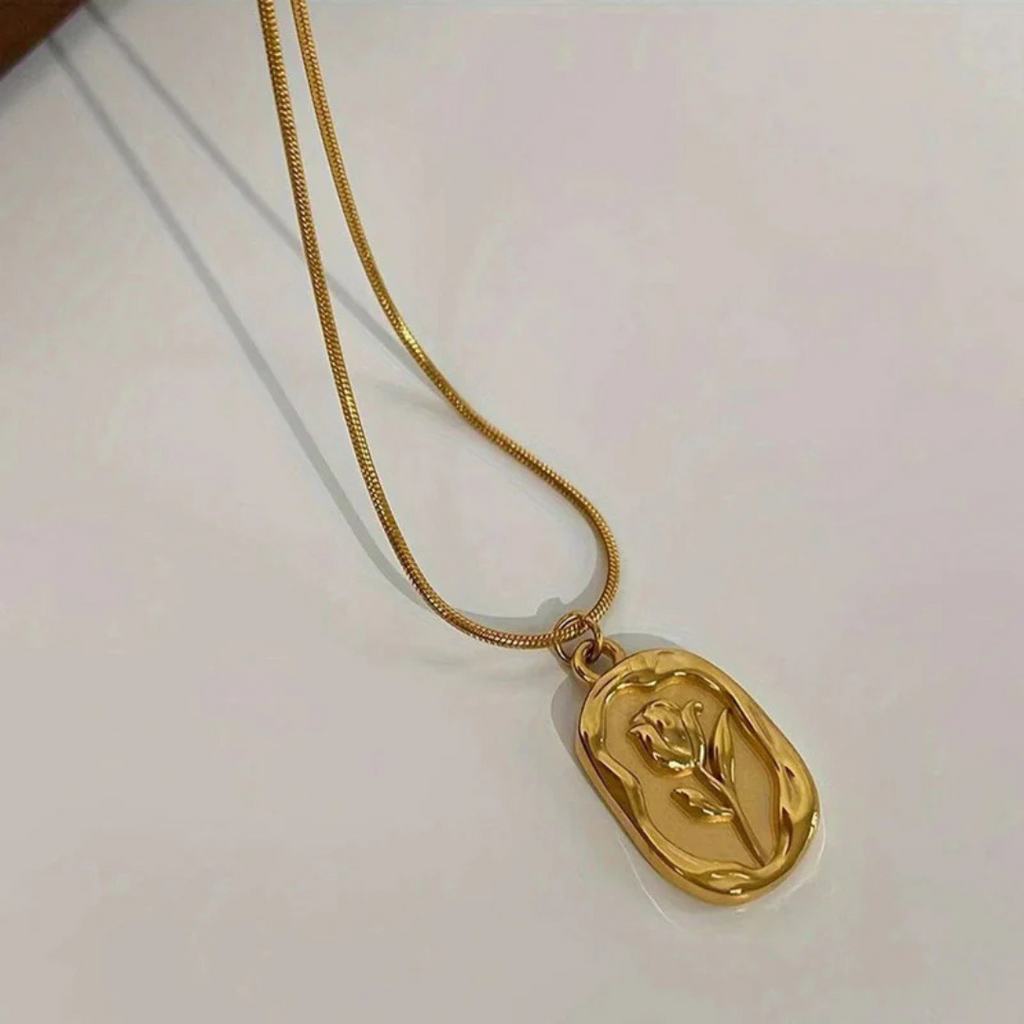 Gold Floral Medallion Pendant Necklace OSL-58