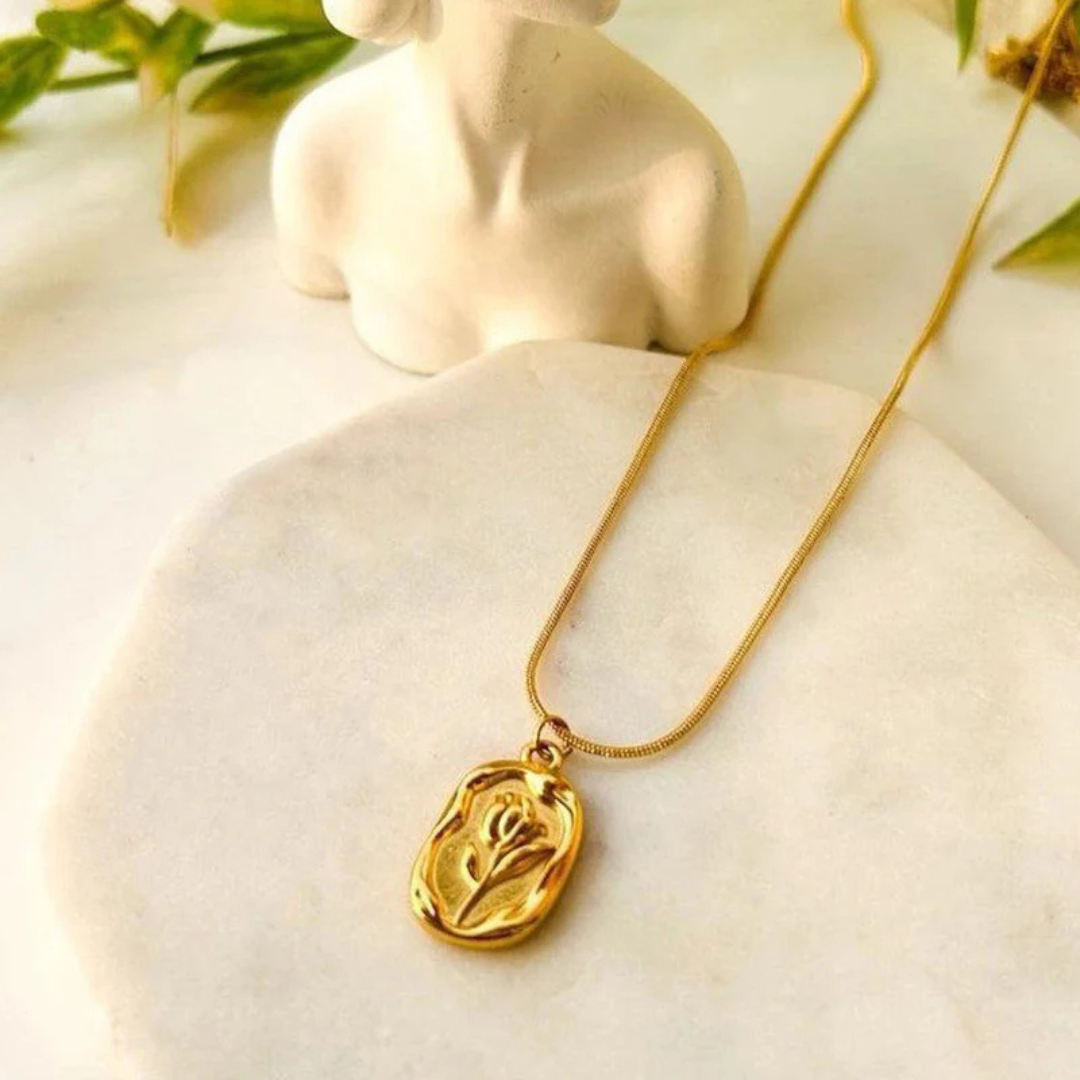 Gold Floral Medallion Pendant Necklace OSL-58