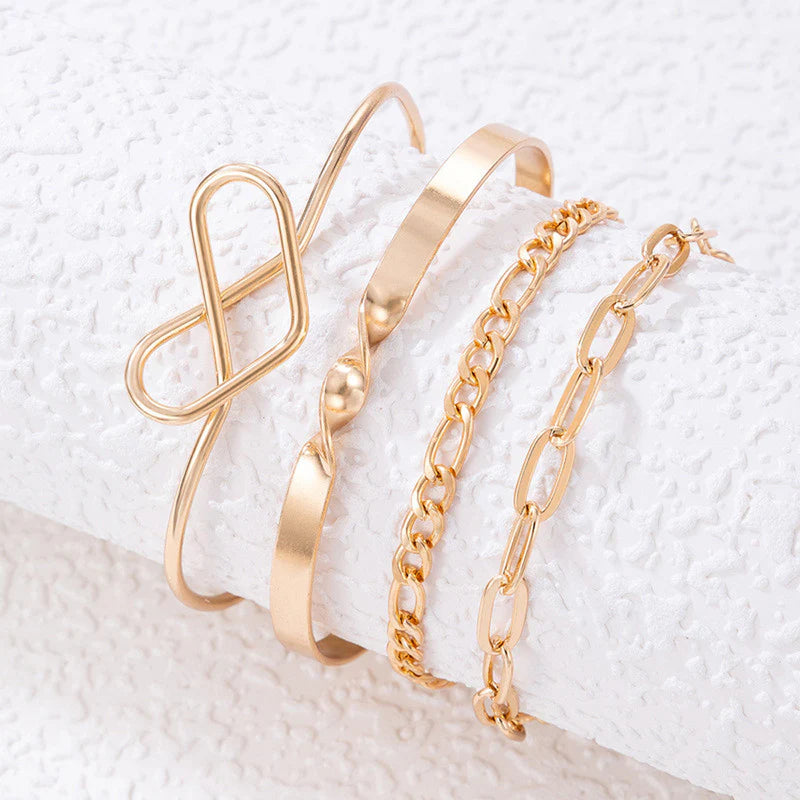 Gold Plated Contemporary Stackable Bracelet Set (Pack of 4) - OSL119
