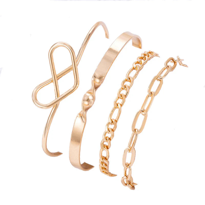 Gold Plated Contemporary Stackable Bracelet Set (Pack of 4) - OSL119