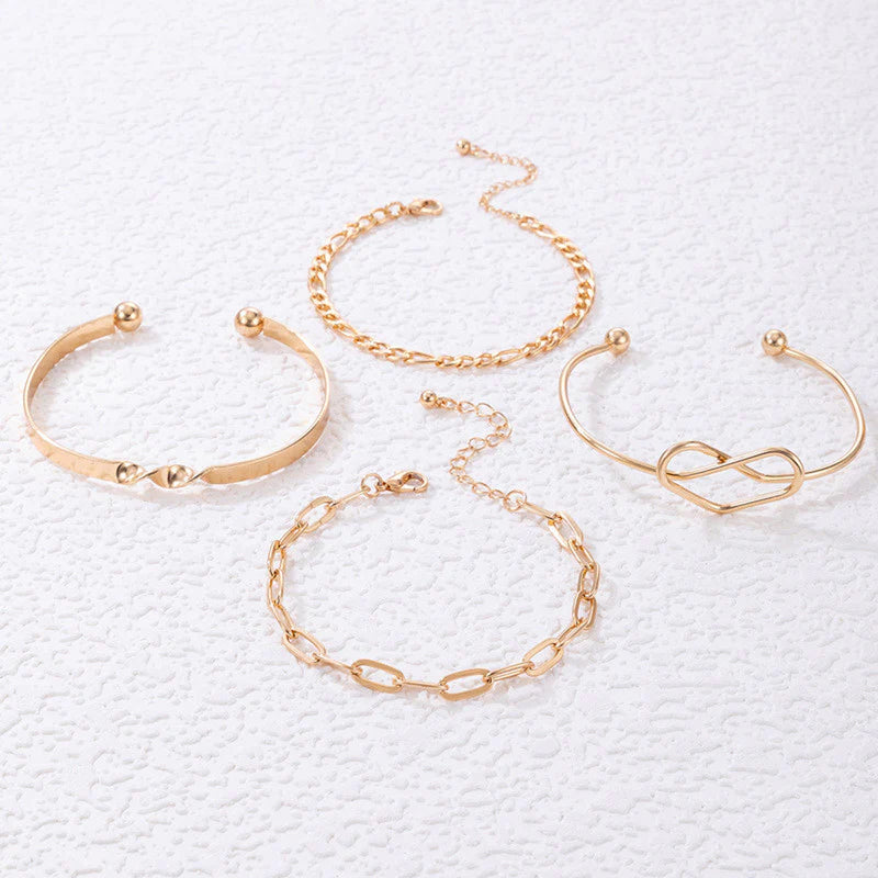 Gold Plated Contemporary Stackable Bracelet Set (Pack of 4) - OSL119