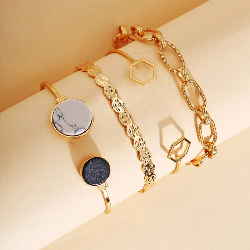 Gold Plated Geometric Stackable Korean Bracelet (Pack of 4)-OSL114