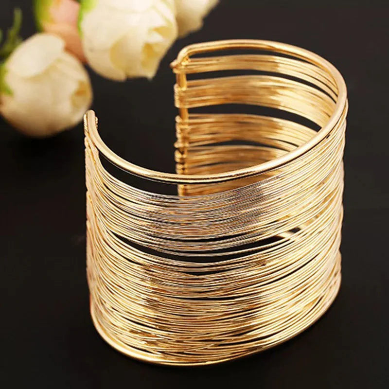 Gold Plated Mesh Design Korean Cuff Bracelet-OSL117