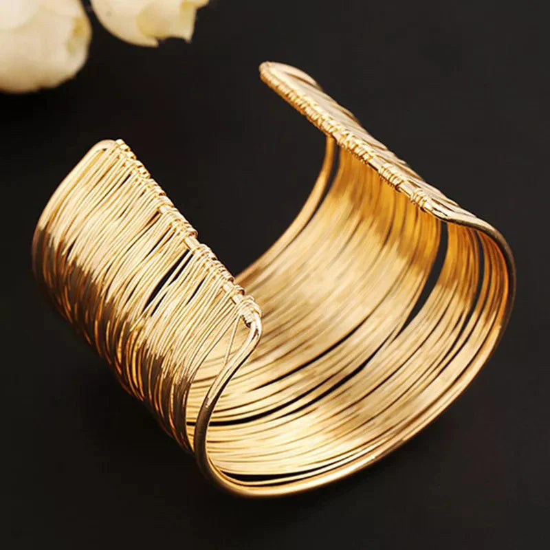 Gold Plated Mesh Design Korean Cuff Bracelet-OSL117