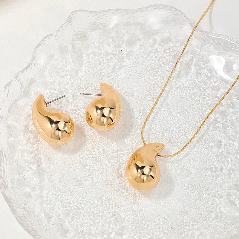 OSLUXE Gold Plated Glossy Chunky Dome Drop Jewellery Set-OSL91