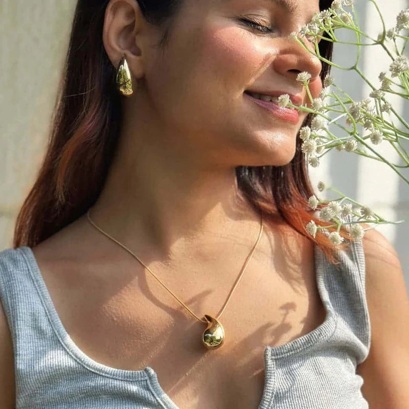 OSLUXE Gold Plated Glossy Chunky Dome Drop Jewellery Set-OSL91