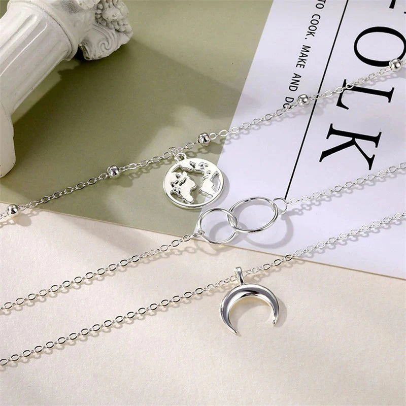 Silver Plated Plushie Global Cross Ring Design Necklace for Women - OSL-125