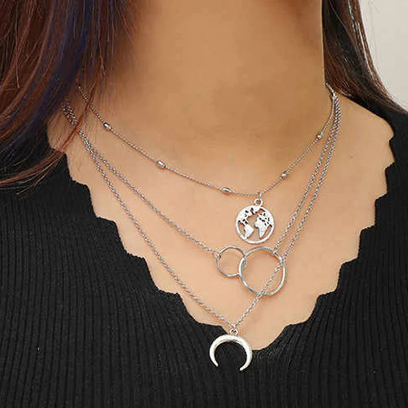 Silver Plated Plushie Global Cross Ring Design Necklace for Women - OSL-125