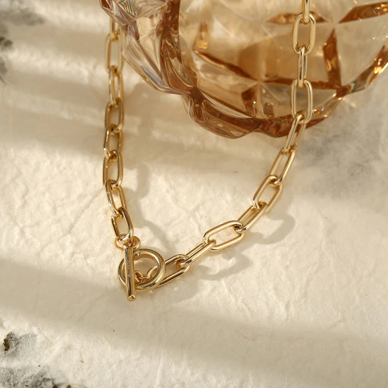 Bold Lock Design Gold Plated Necklace for Women - OSL-129