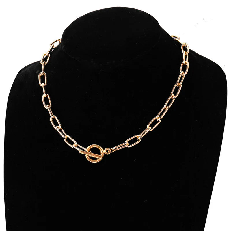 Bold Lock Design Gold Plated Necklace for Women - OSL-129