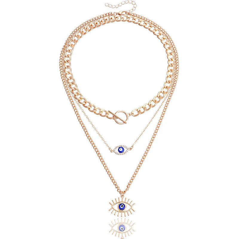 Gold Plated Evil Eye Layered Necklace - OSL123