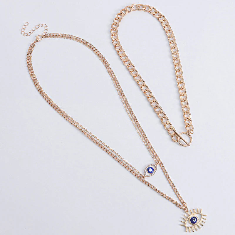 Gold Plated Evil Eye Layered Necklace - OSL123