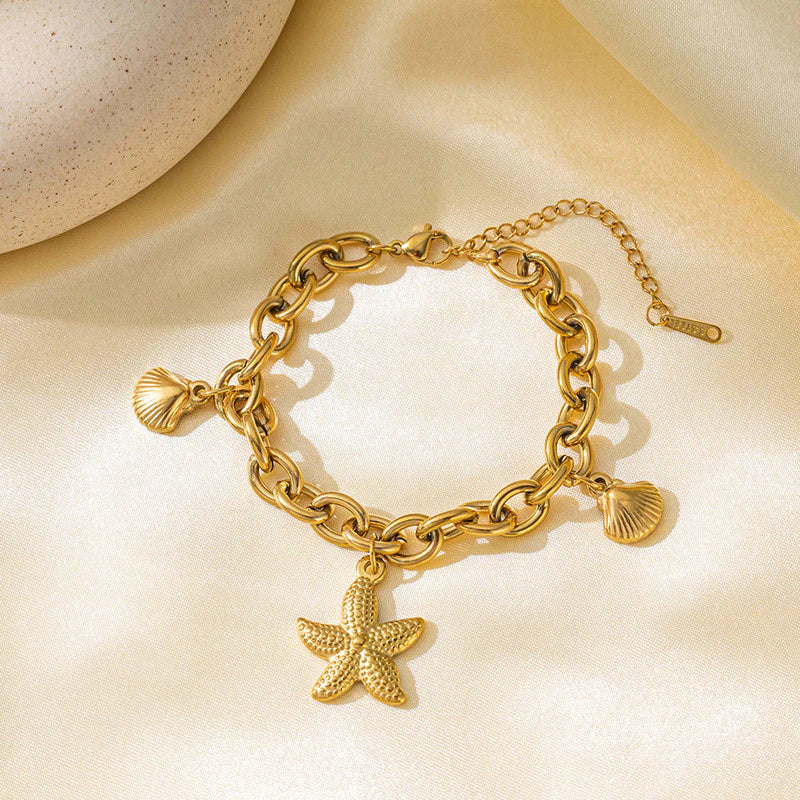 Gold Plated Stainless Steel Anti-Tarnish Star-Themed Wraparound Bracelet for Women - OSL-133