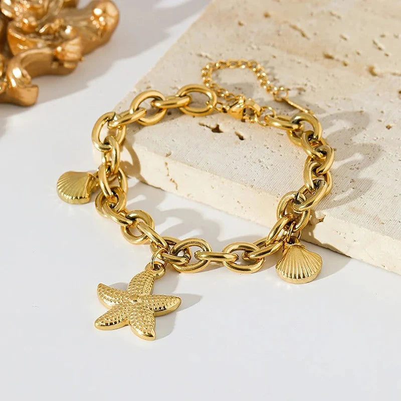 Gold Plated Stainless Steel Anti-Tarnish Star-Themed Wraparound Bracelet for Women - OSL-133