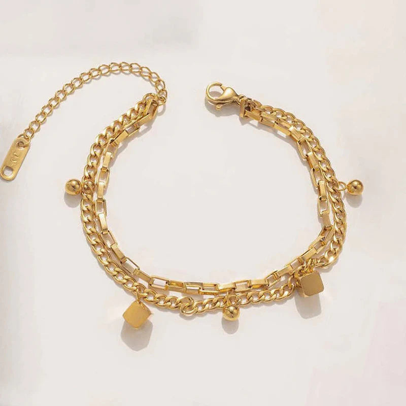 Gold Plated Cube-Themed Wraparound Bracelet (Stainless Steel | Anti-Tarnish) - OSL-148