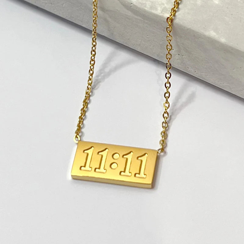 Gold Plated Anti-Tarnish “11:11 Make a Wish” Angel Pendant Necklace (Stainless Steel) -OSL-139