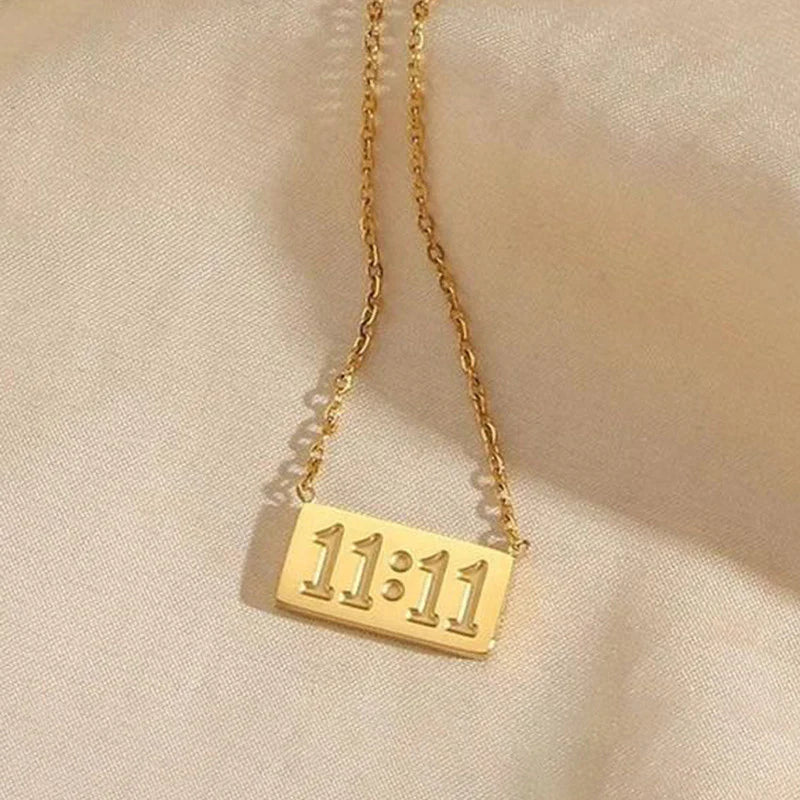 Gold Plated Anti-Tarnish “11:11 Make a Wish” Angel Pendant Necklace (Stainless Steel) -OSL-139