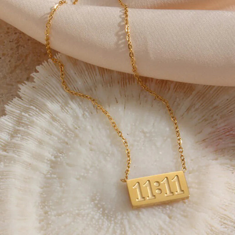 Gold Plated Anti-Tarnish “11:11 Make a Wish” Angel Pendant Necklace (Stainless Steel) -OSL-139
