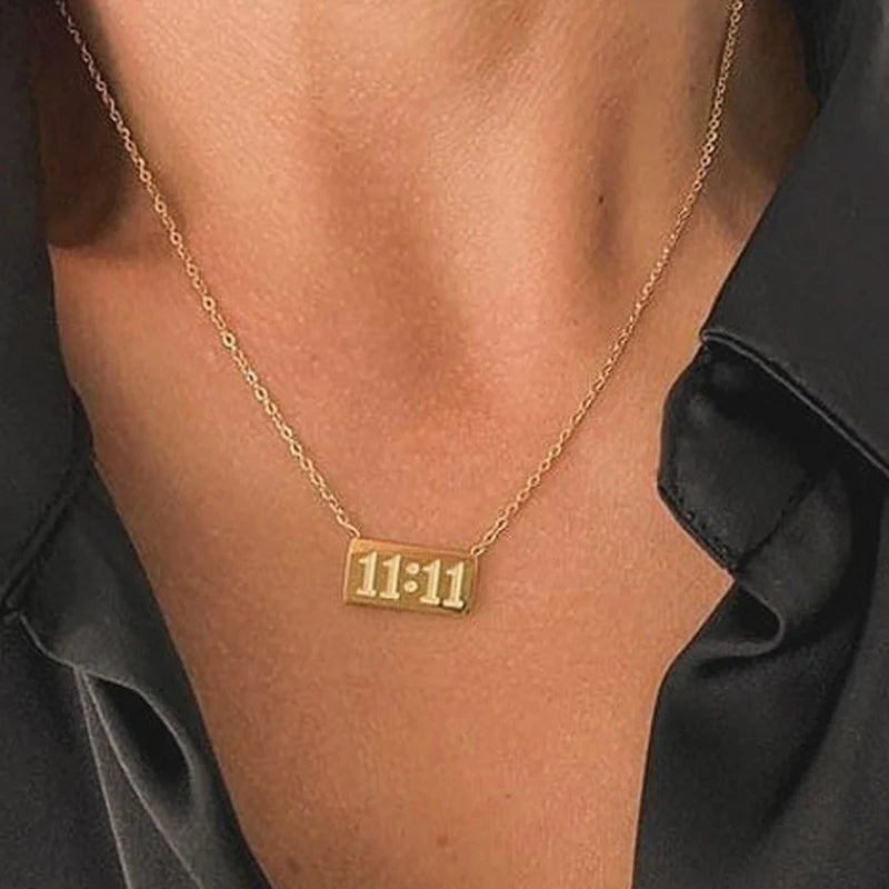 Gold Plated Anti-Tarnish “11:11 Make a Wish” Angel Pendant Necklace (Stainless Steel) -OSL-139
