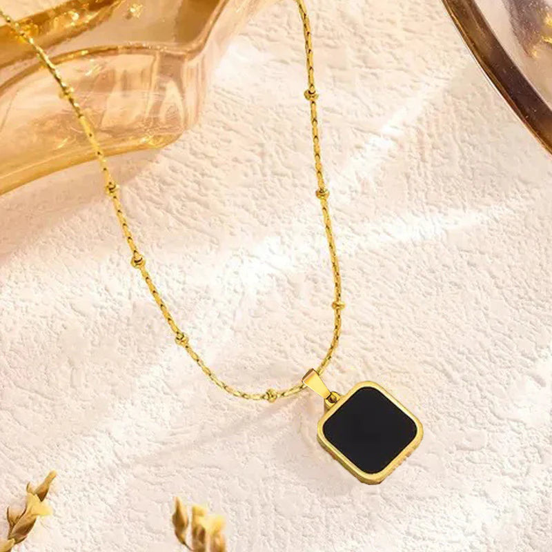 Gold Plated Anti-Tarnish Black Geometric Pendant-OSL-92