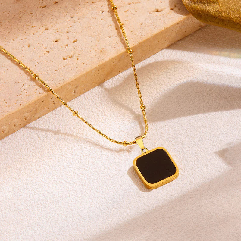 Gold Plated Anti-Tarnish Black Geometric Pendant-OSL-92