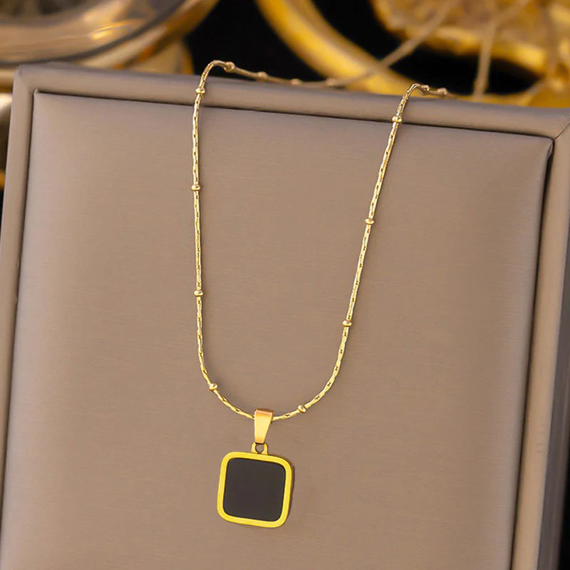 Gold Plated Anti-Tarnish Black Geometric Pendant-OSL-92