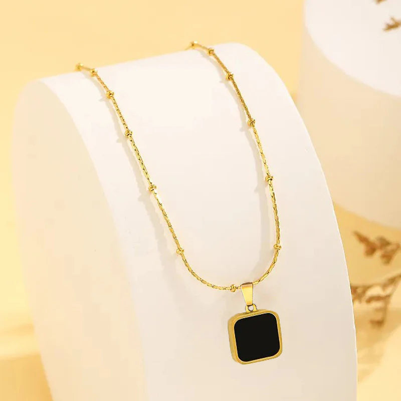 Gold Plated Anti-Tarnish Black Geometric Pendant-OSL-92