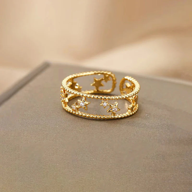 Gold Plated Anti-Tarnish Stainless Steel Star Themed Adjustable Finger Ring - OSL93