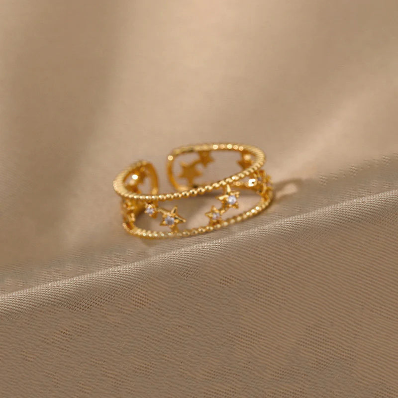 Gold Plated Anti-Tarnish Stainless Steel Star Themed Adjustable Finger Ring - OSL93