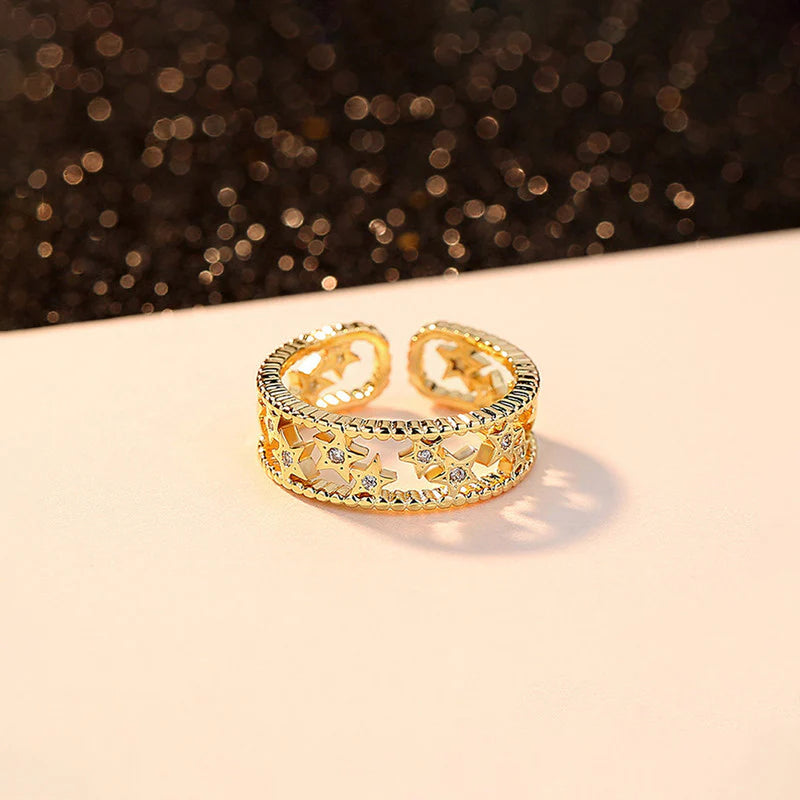 Gold Plated Anti-Tarnish Stainless Steel Star Themed Adjustable Finger Ring - OSL93