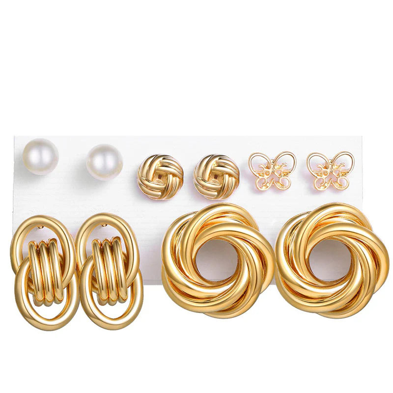 Gold-Toned & White Contemporary Stud Earrings - OSL106