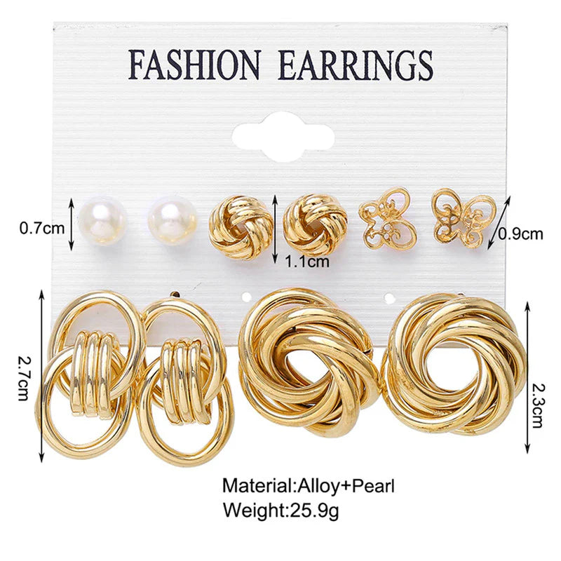 Gold-Toned & White Contemporary Stud Earrings - OSL106