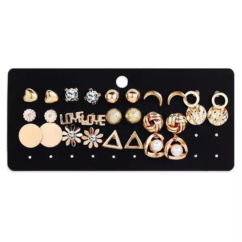 Gold Plated Stud Earrings Combo (Pack of 14) - OSL112