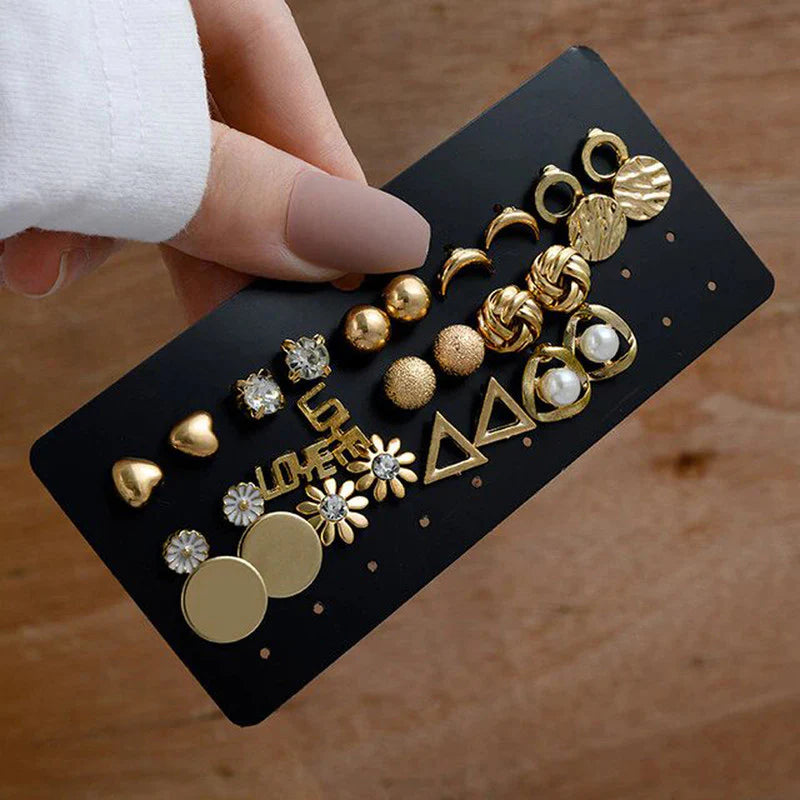 Gold Plated Stud Earrings Combo (Pack of 14) - OSL112