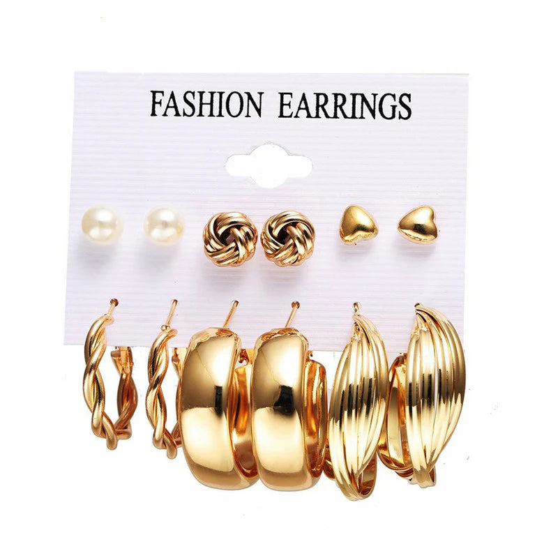Gold Plated Studs & Hoops Earrings Combo (Pack of 6) - OSL113