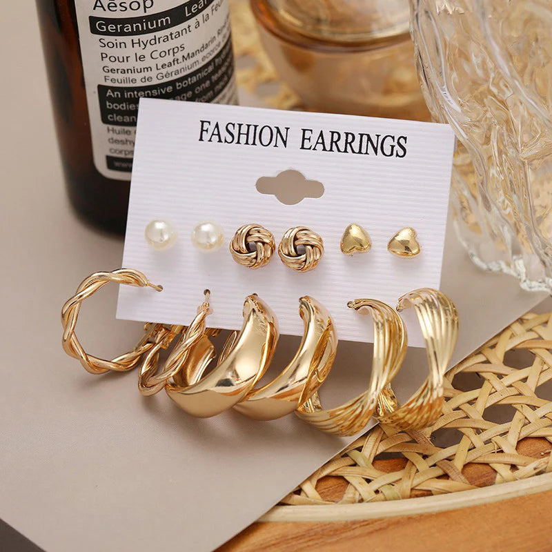 Gold Plated Studs & Hoops Earrings Combo (Pack of 6) - OSL113