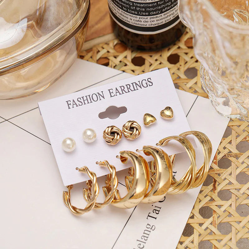 Gold Plated Studs & Hoops Earrings Combo (Pack of 6) - OSL113