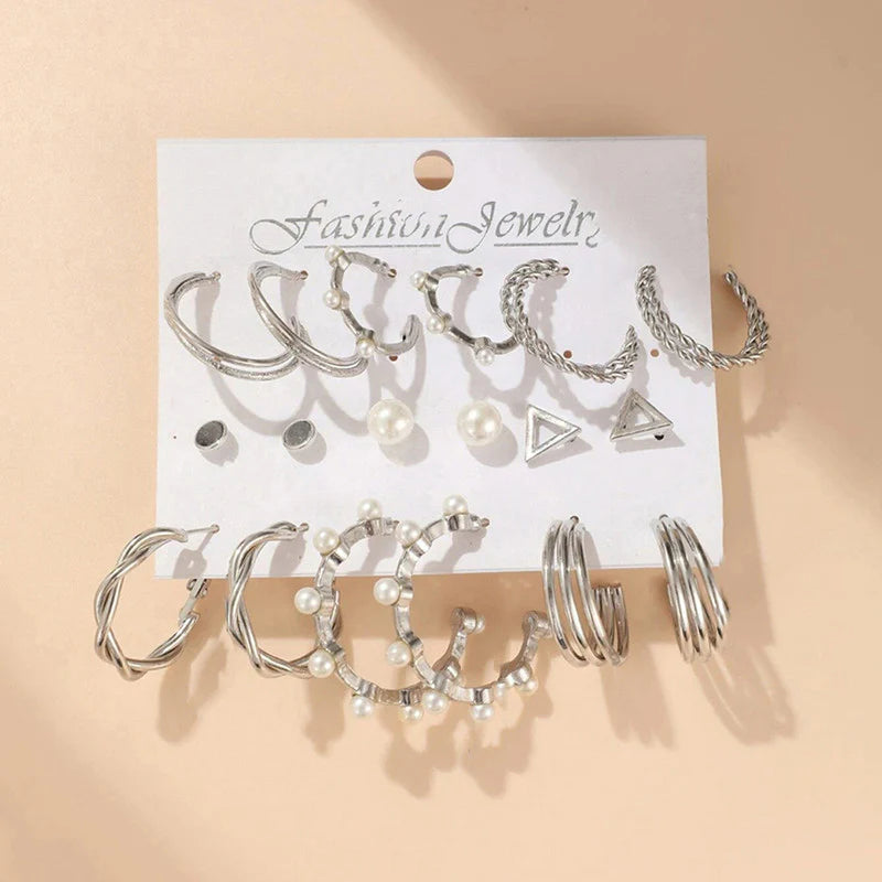 Silver Plated Contemporary Hoop Earrings Set (Pack of 9) - OSL108