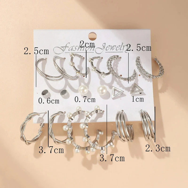 Silver Plated Contemporary Hoop Earrings Set (Pack of 9) - OSL108