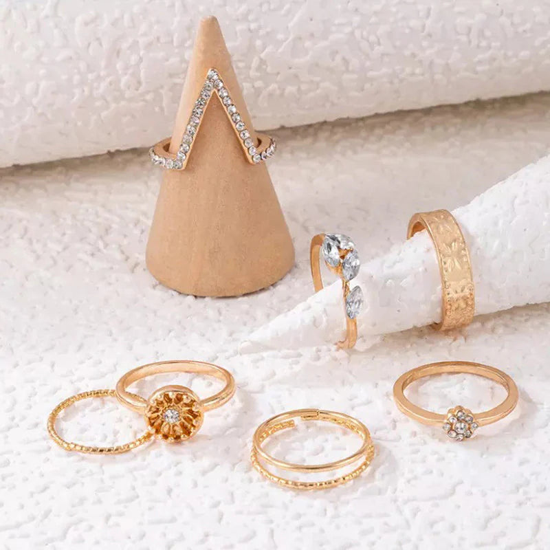 Gold Plated Contemporary Stackable Rings Set of 7 - OSL-102