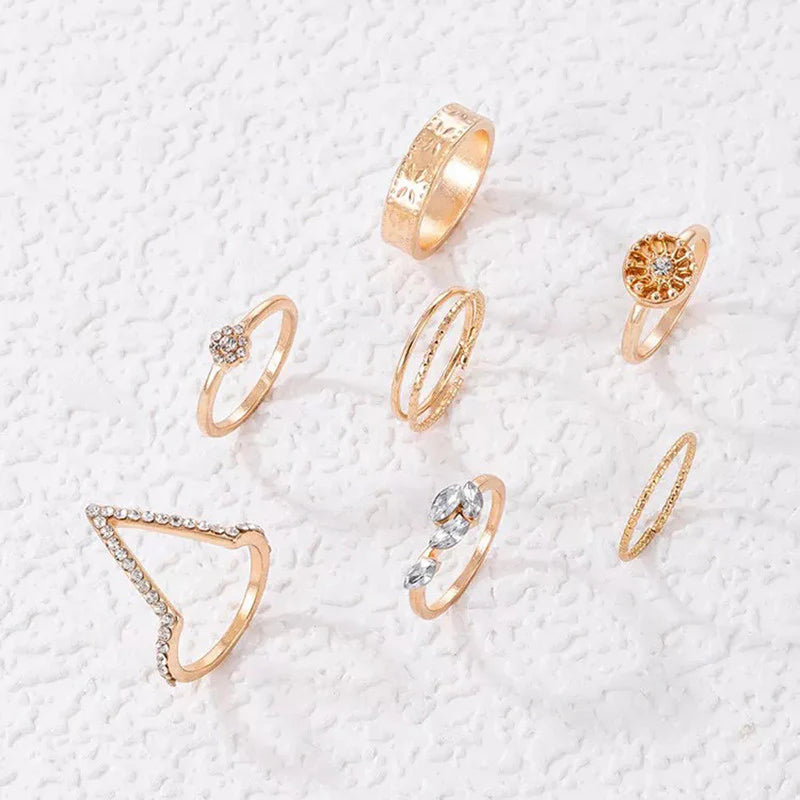 Gold Plated Contemporary Stackable Rings Set of 7 - OSL-102