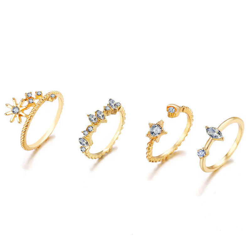 Gold Plated Stackable Moon-Star Rings Set of 7 for Women - OSL-103