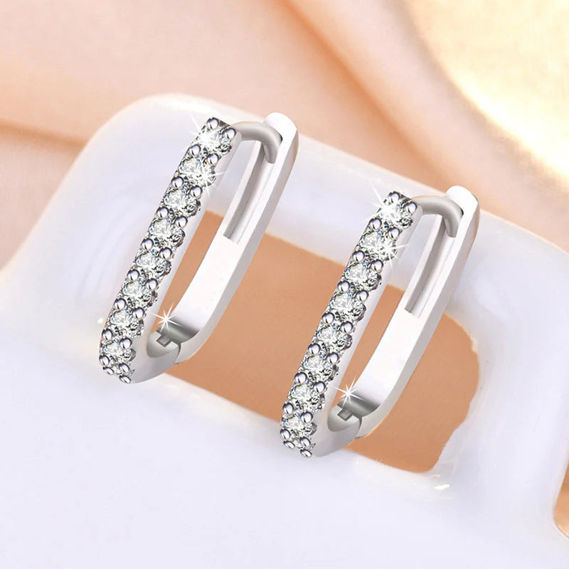 Silver Plated American Diamond Geometric Hoop Earrings - OSL111