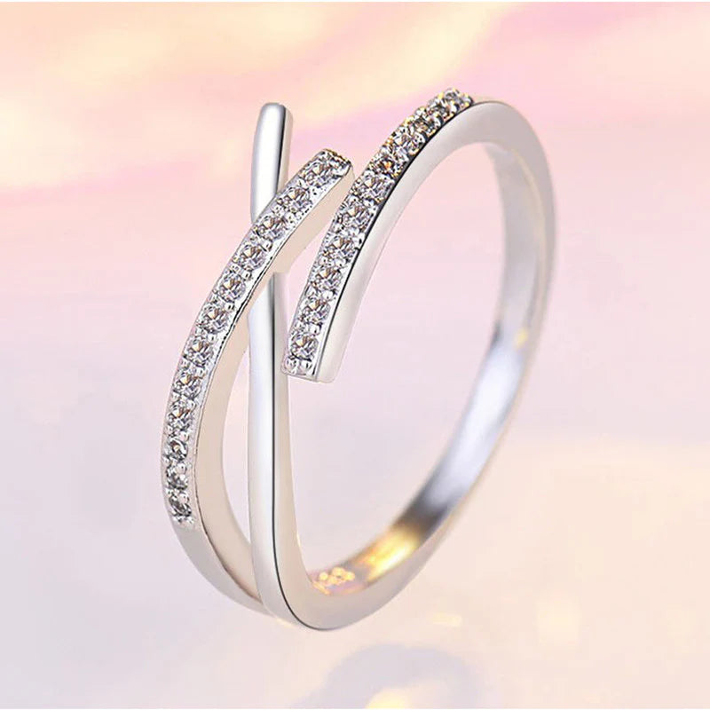 Silver Plated American Diamond Studded Contemporary Korean Finger Ring - OSL98