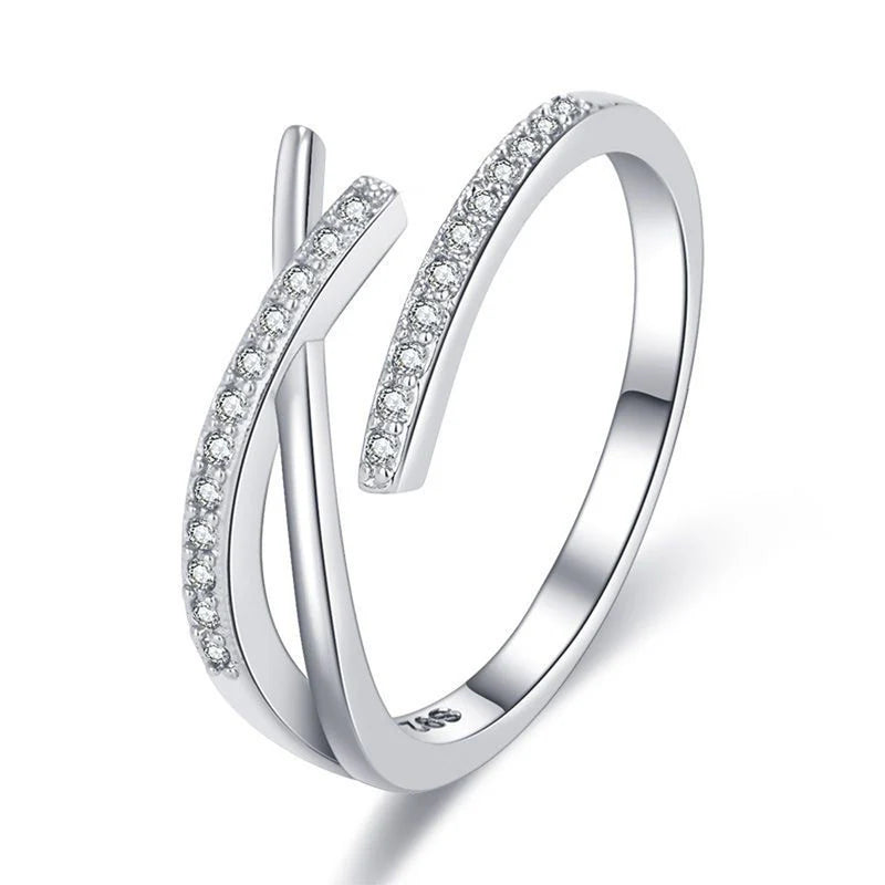 Silver Plated American Diamond Studded Contemporary Korean Finger Ring - OSL98