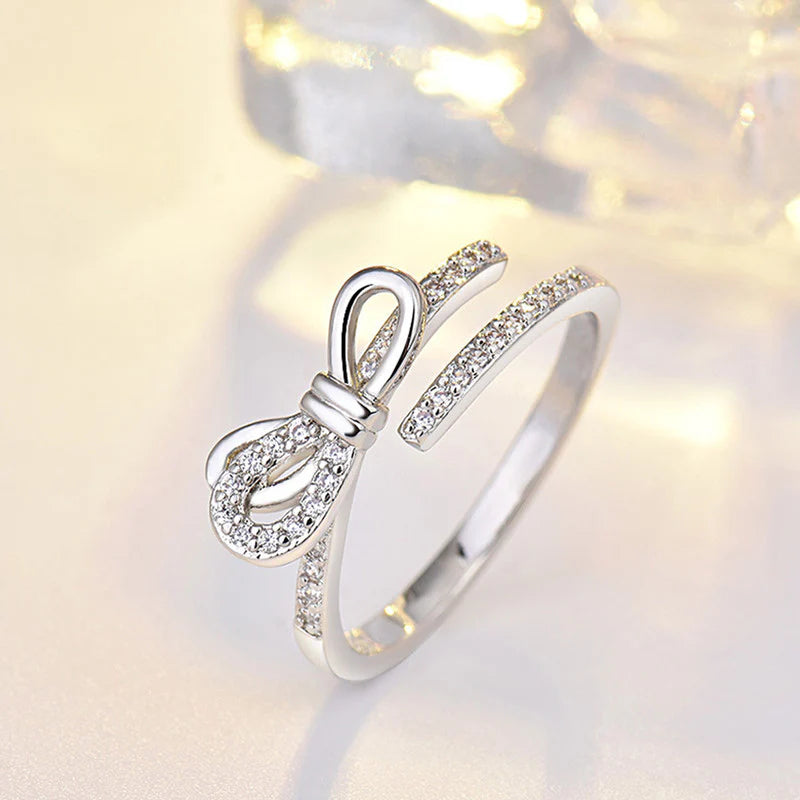 Silver Plated American Diamond Studded Contemporary Korean Finger Ring - OSL97