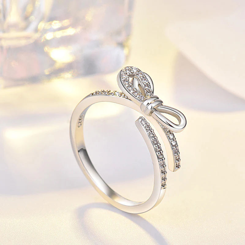 Silver Plated American Diamond Studded Contemporary Korean Finger Ring - OSL97