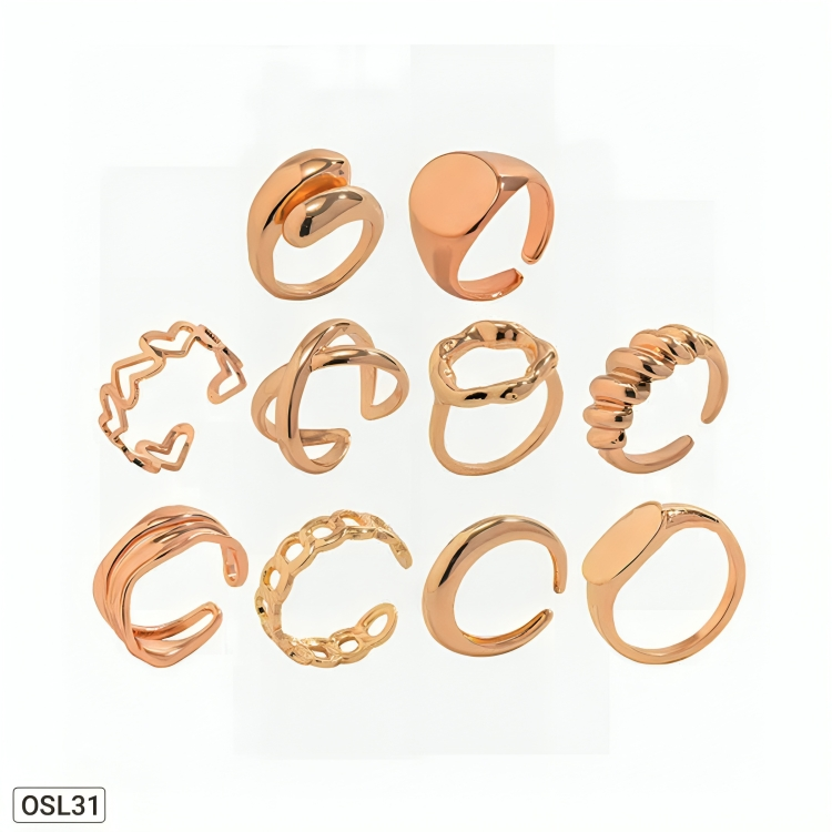 Golden Glow - 10-in-1 Gold Plated Stackable Ring Set (Anti-Tarnish | Adjustable)OSL31